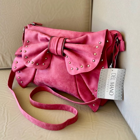 Del Mano Pink Bow-Adorned Bag/ Crossbody NWT - Picture 2 of 11